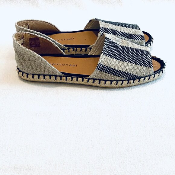 Eric Michael espadrilles Women's 40 black cream striped sandals slip-ons jute - Picture 1 of 9